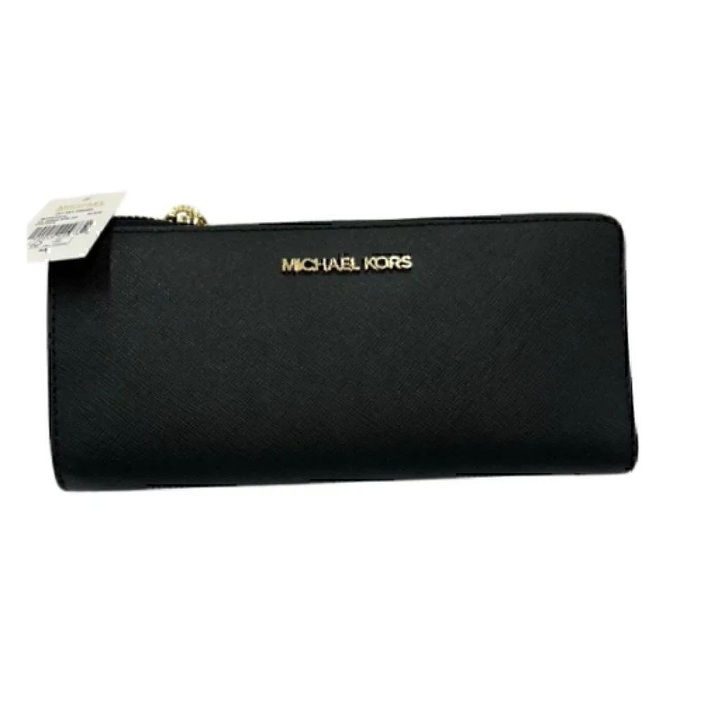 Michael Kors Large Black Leather Quarter-Zip Wallet  NWT